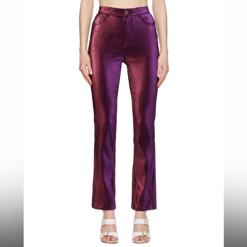 AREA Cut-Out Purple Metallic Straight Leg Slit Pant Size 6